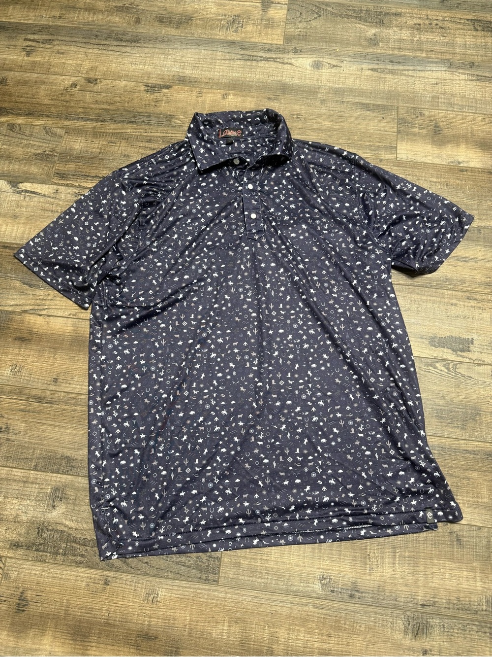 Rafter C  Navy Polo Small White Western Print Men's Size Medium